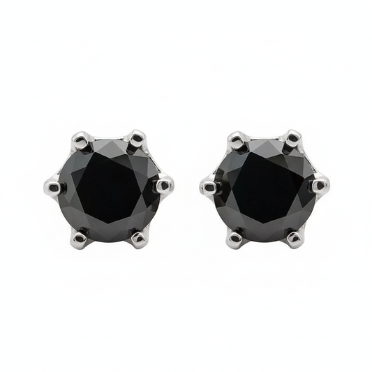 Black moissanite stud earrings on white background