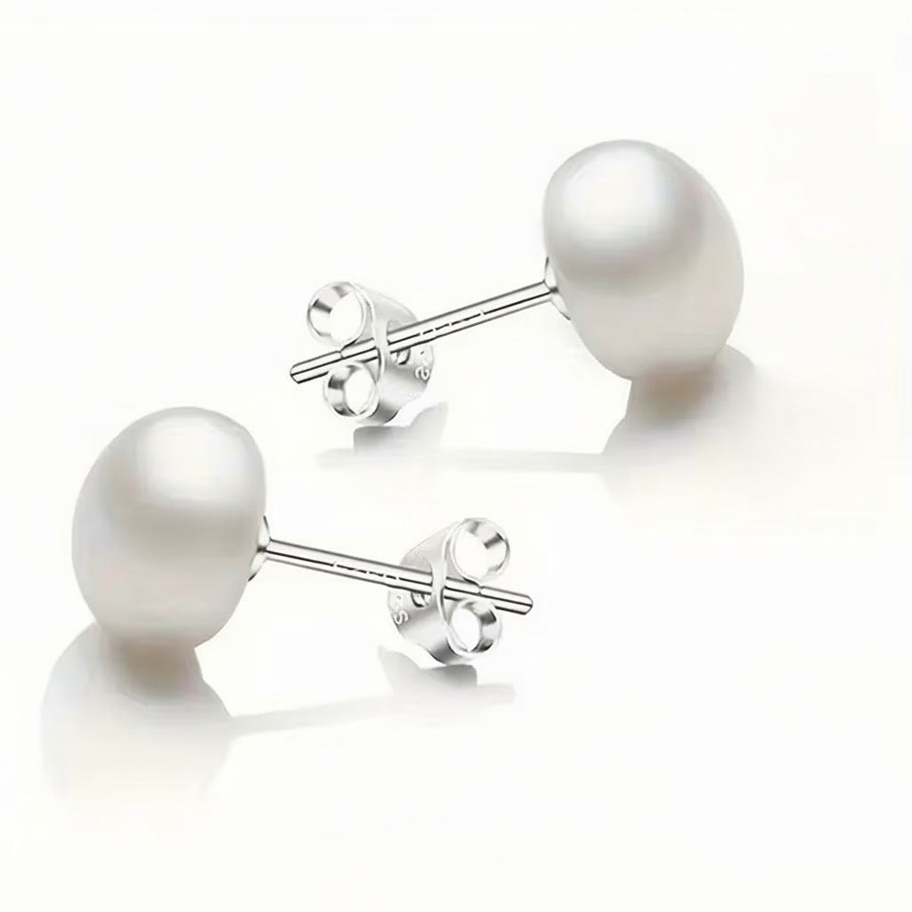 Classic Freshwater Pearl Stud Earrings - S925 Sterling Silver