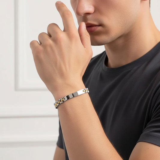 Stella R Link Bracelet - Silver and Gold Geometric Chain Bracelet