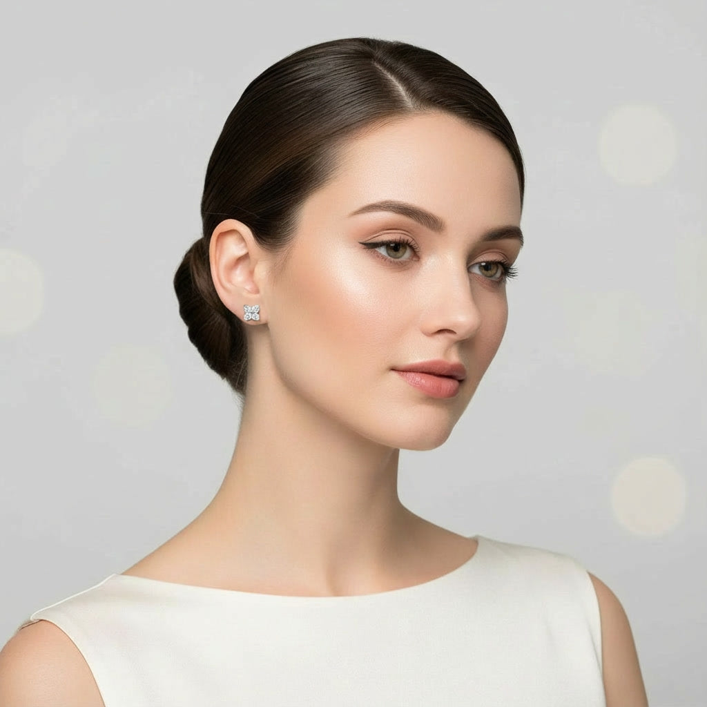 S925 Four-Stone Moissanite Cluster Stud Earrings