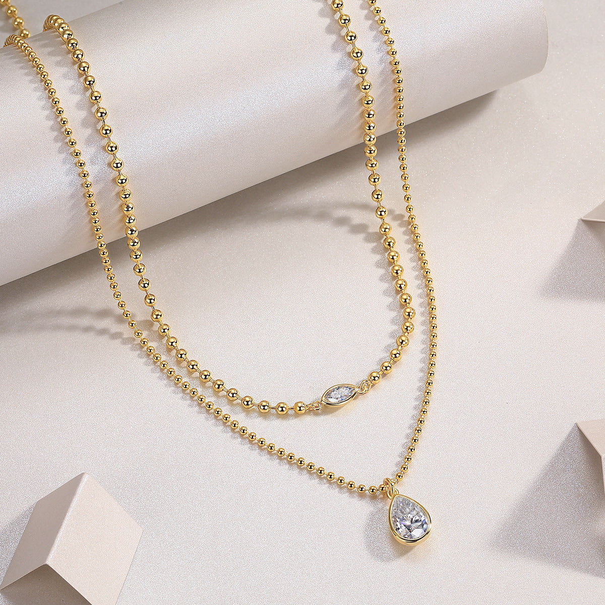 Layered Moissanite Ball Chain Necklace Set