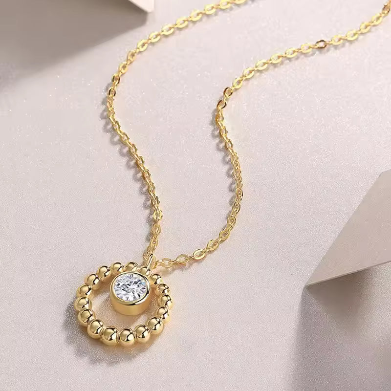 Beaded Circle Moissanite Pendant Necklace