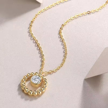 Beaded Circle Moissanite Pendant Necklace
