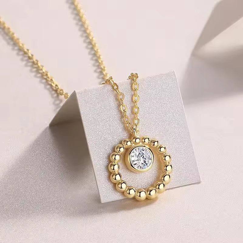 Beaded Circle Moissanite Pendant Necklace