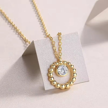 Beaded Circle Moissanite Pendant Necklace