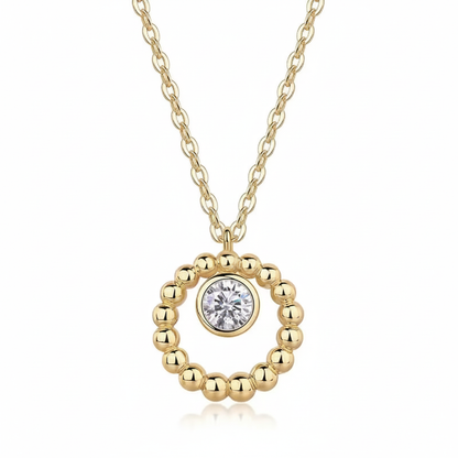 Beaded circle moissanite necklace clean product shot