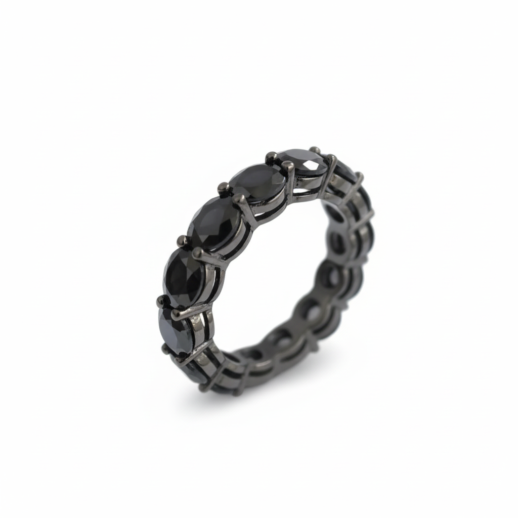 Black gemstone ring with white background
