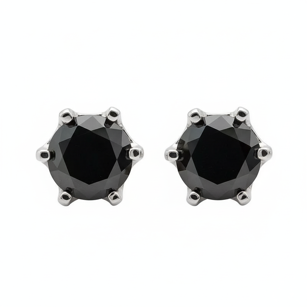 Black moissanite stud earrings on white background