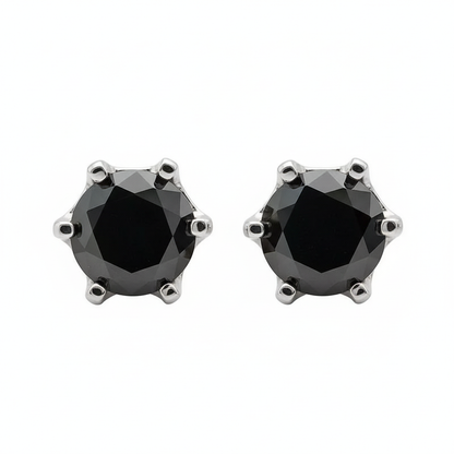 Black moissanite stud earrings on white background