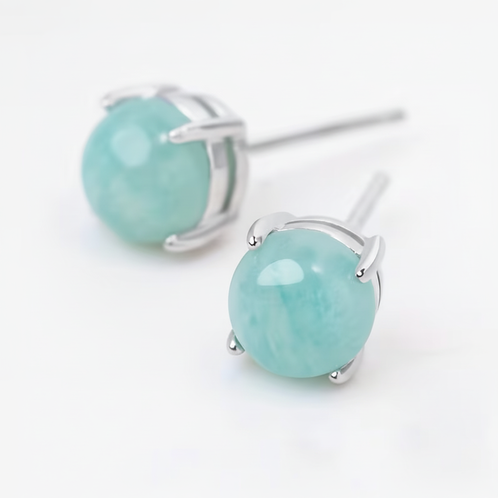Clean amazonite earrings on white background