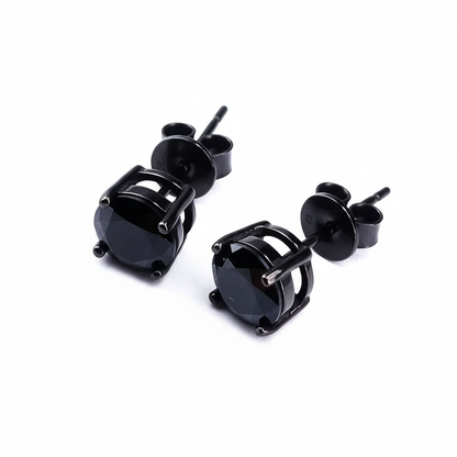 Enhanced black stud earrings with white background