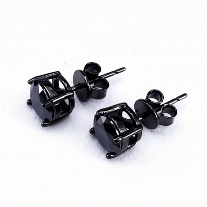 Enhanced black stud earrings with white background