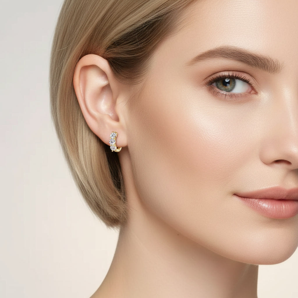 S925 Triple Moissanite Hoop Earrings - Gold