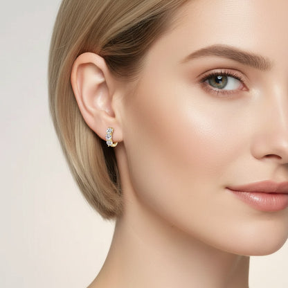 S925 Triple Moissanite Hoop Earrings - Gold