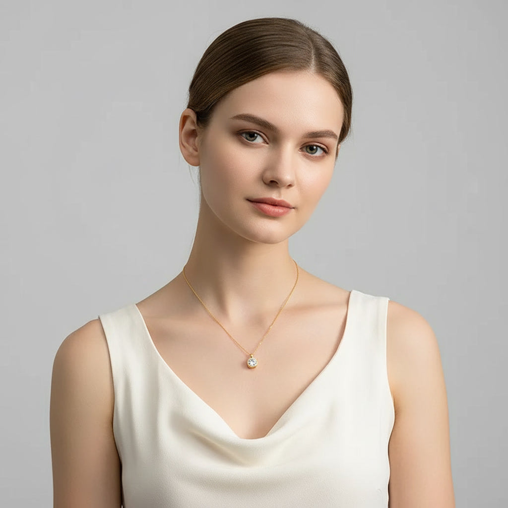 Circle Moissanite Pendant Necklace - 18K Gold Plated 925 Silver 1 Carat