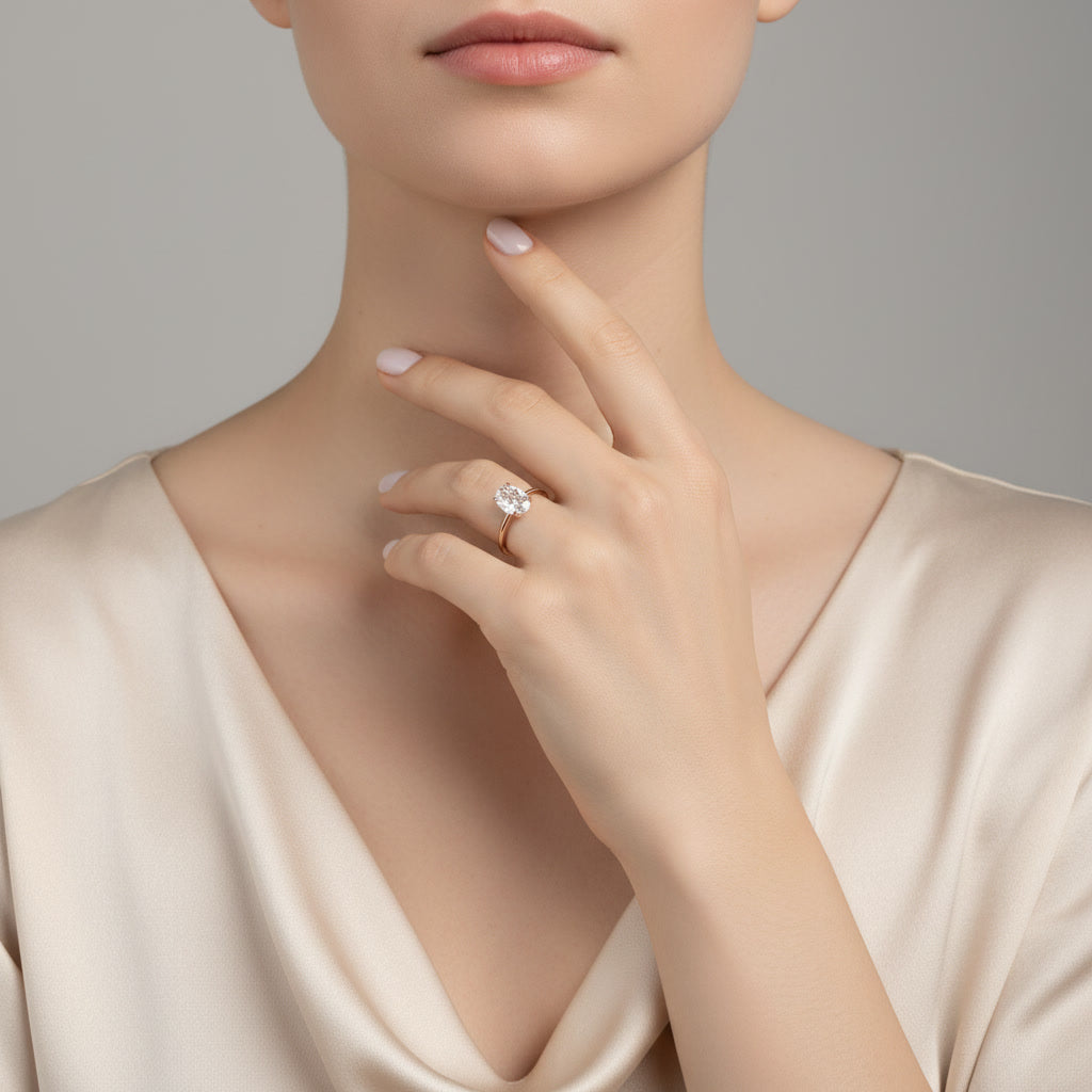 S925 Oval Moissanite Solitaire Ring - Rose Gold