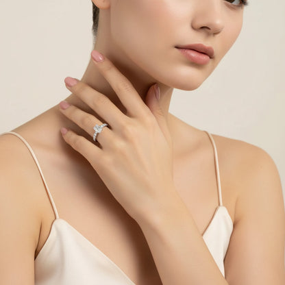 S925 Radiant Cut Moissanite Engagement Ring - Pavé Eternity Band