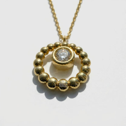 Beaded Circle Moissanite Pendant Necklace