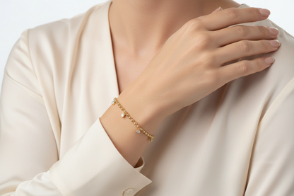 S925 Gold Bead Bracelet with Moissanite Charms