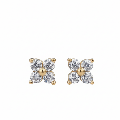 Gold flower earrings with white background