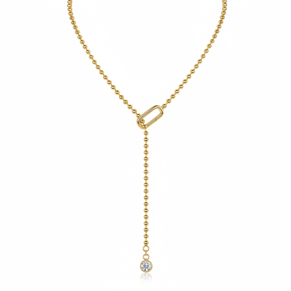 Gold plated moissanite tassel necklace white background