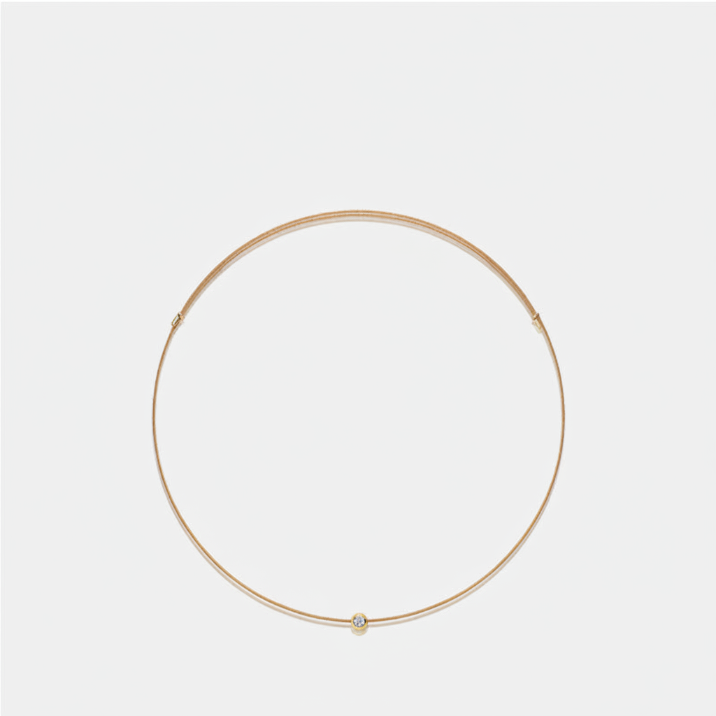 Gold wire choker necklace clean white background