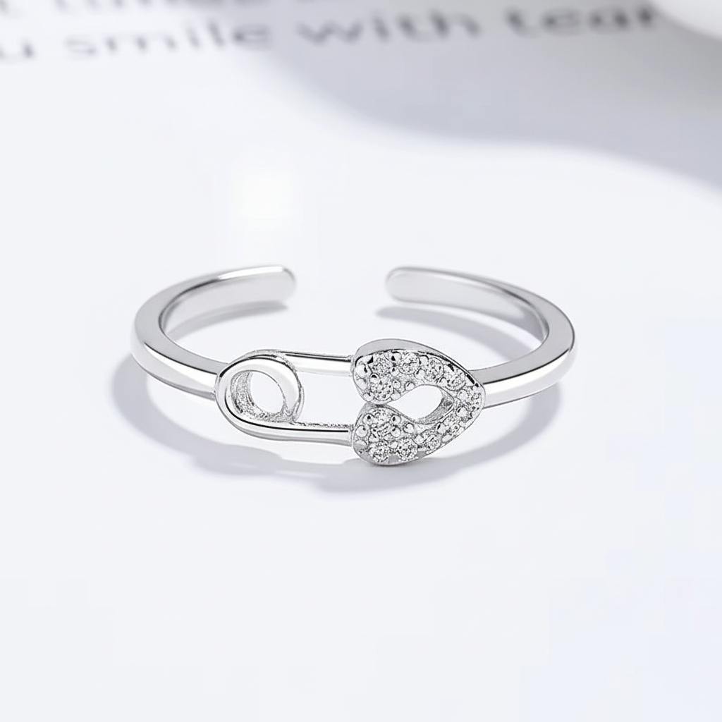 Heart paperclip ring with open cuff-style back - side view