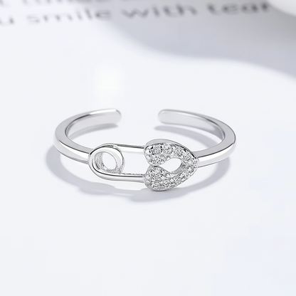 Heart paperclip ring with open cuff-style back - side view