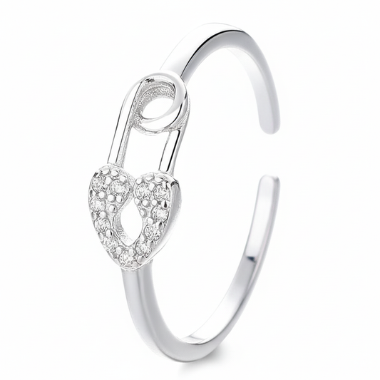 Heart paperclip ring with open cuff-style back