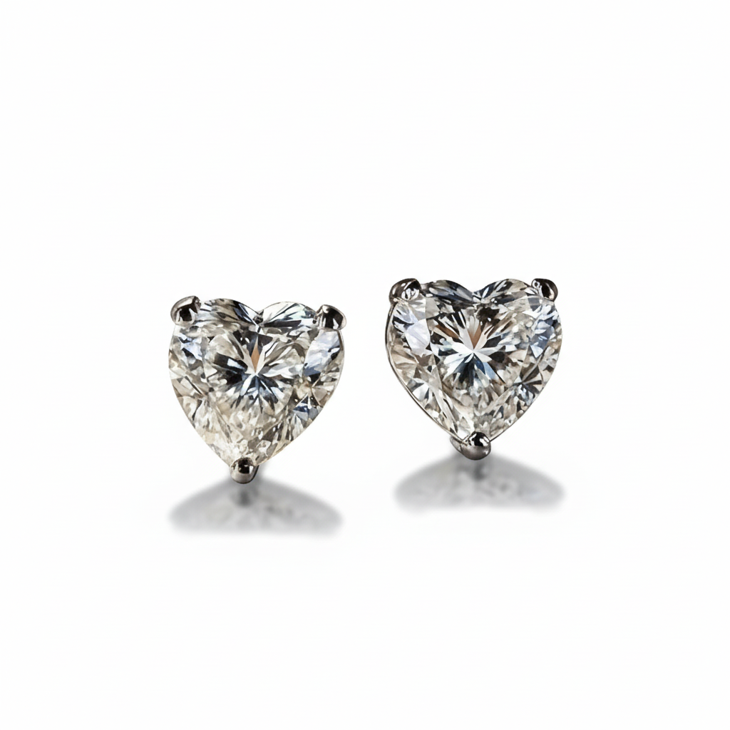 Heart-shaped moissanite earrings with white background