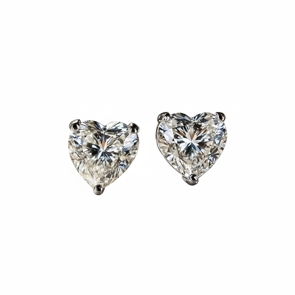 Heart-shaped moissanite earrings without shadows