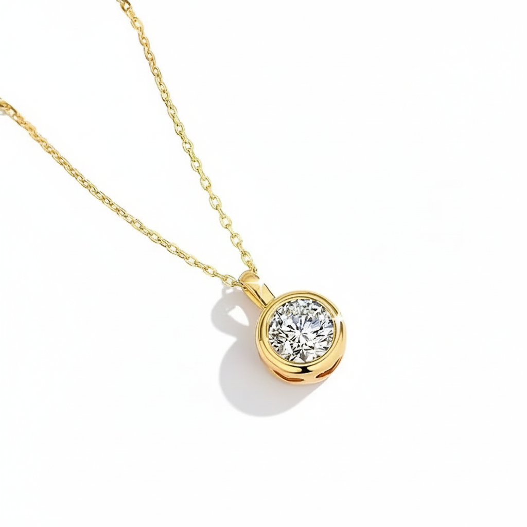 Moissanite pendant necklace on pure white background
