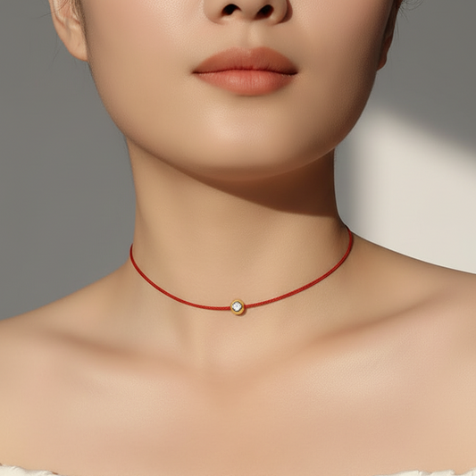 Red wire moissanite choker professional editorial shot