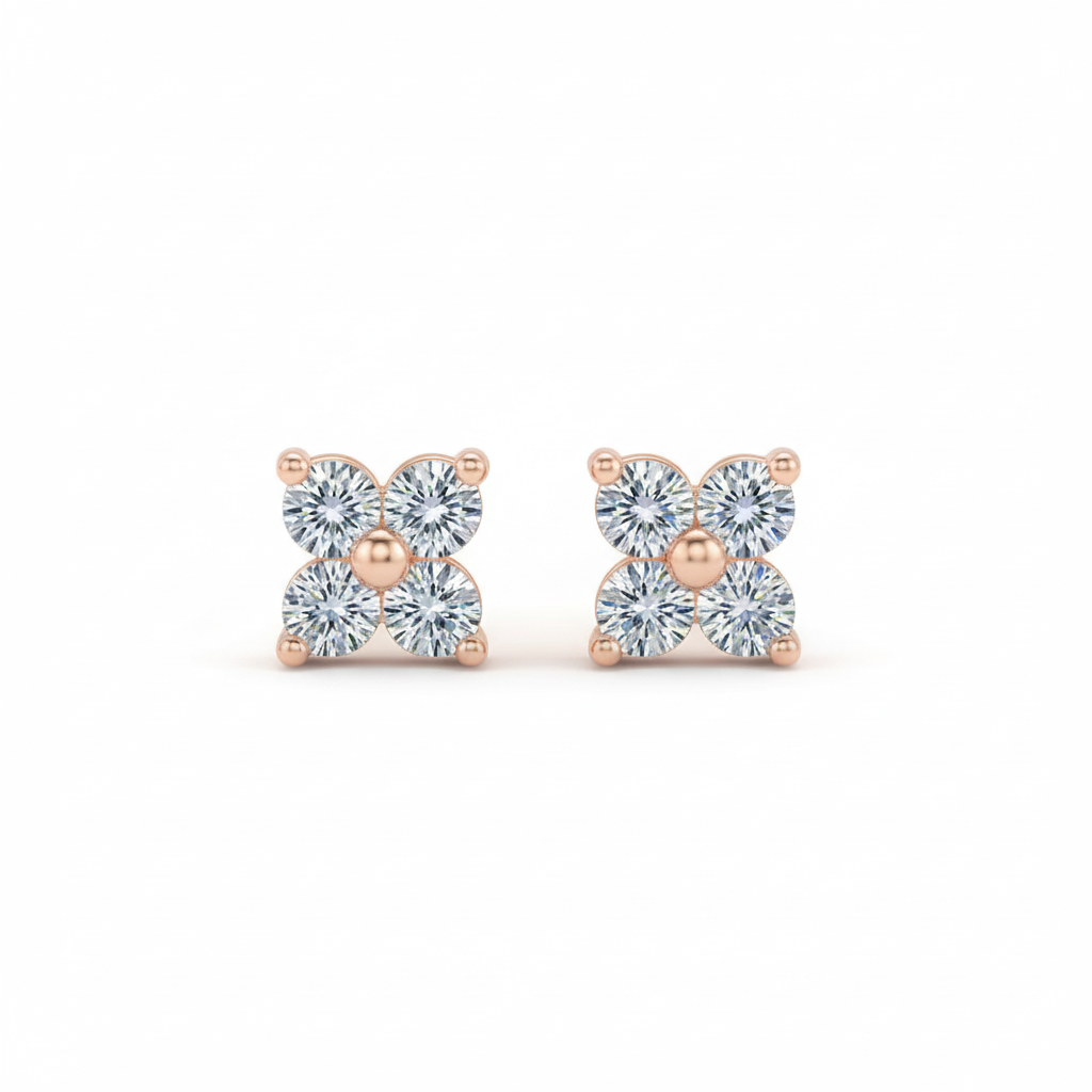 Rose gold flower earrings - clean white background