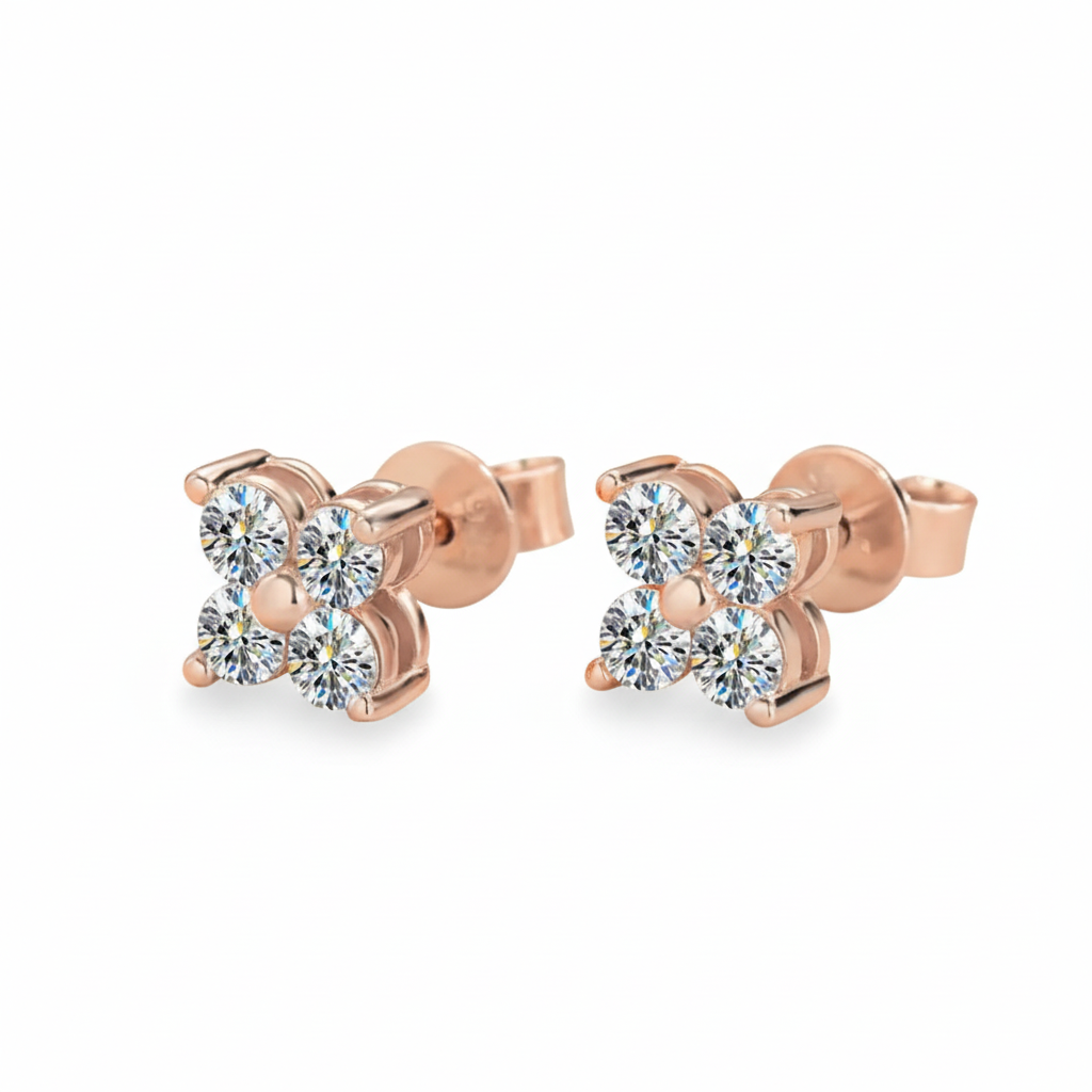 Rose gold flower earrings with white background