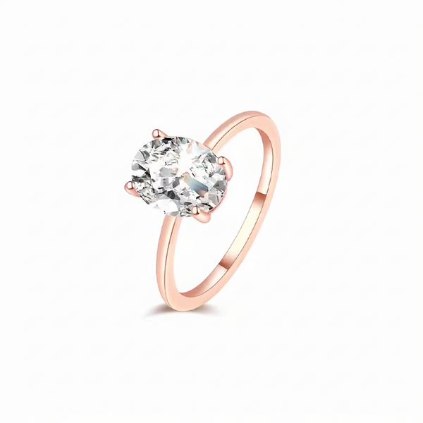 Rose gold moissanite ring with white background