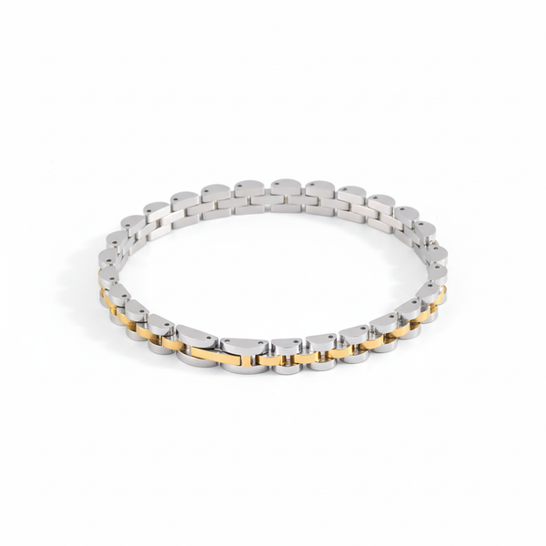 Two-tone link bracelet on white background